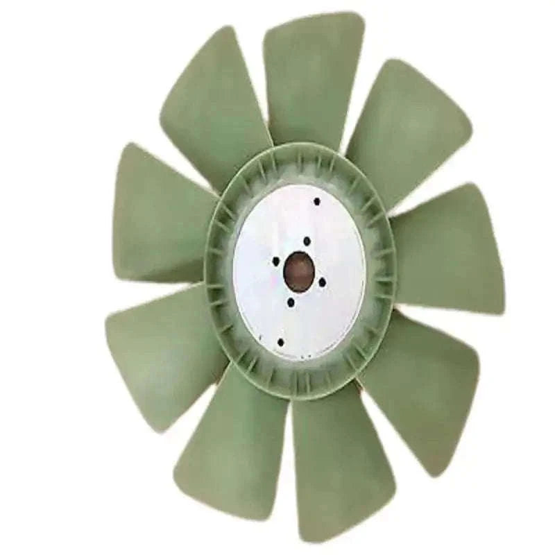 Engine cooling radiator fan with green blades and metal hub