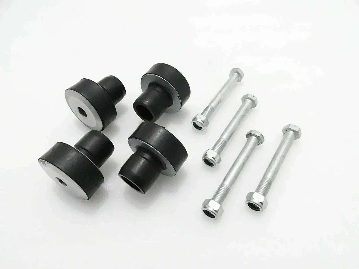 Engine mount bushing and bolt set with 4 rubber mounts and 4 metal bolts
