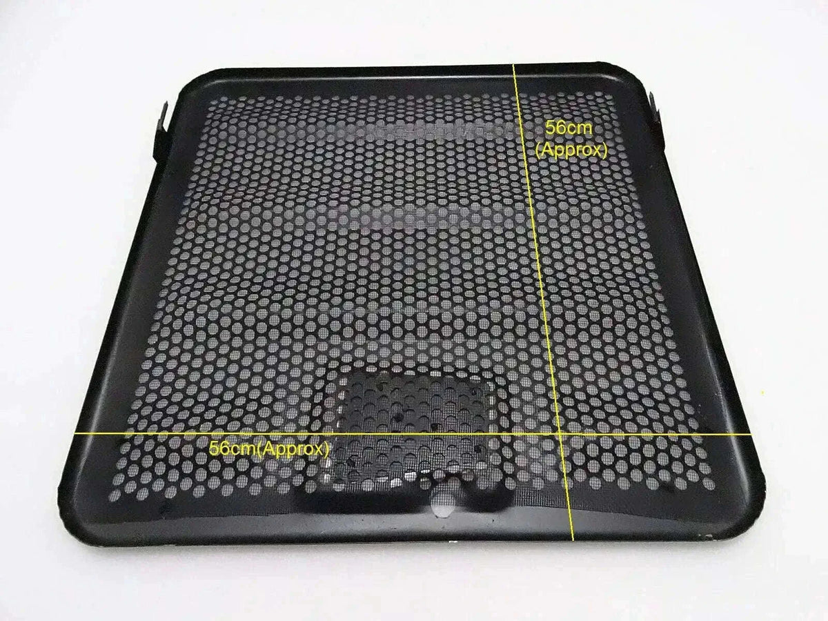 Square black front grill insert with perforated mesh and side frame