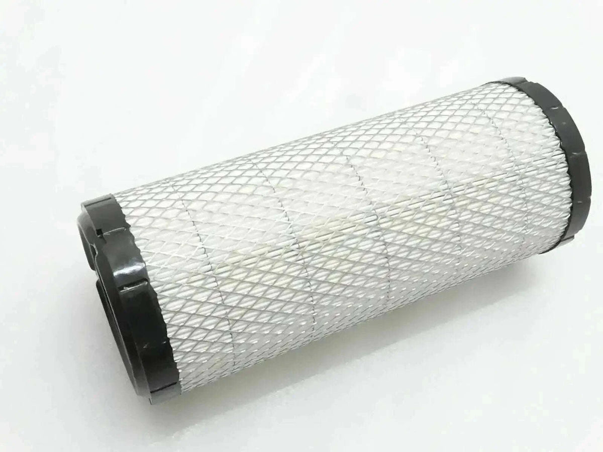 Cylindrical filter element with white mesh filter and black end caps