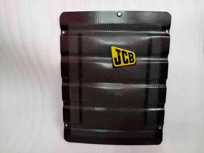 Front grill panel with JCB logo, perforated black mesh, part 123/00428