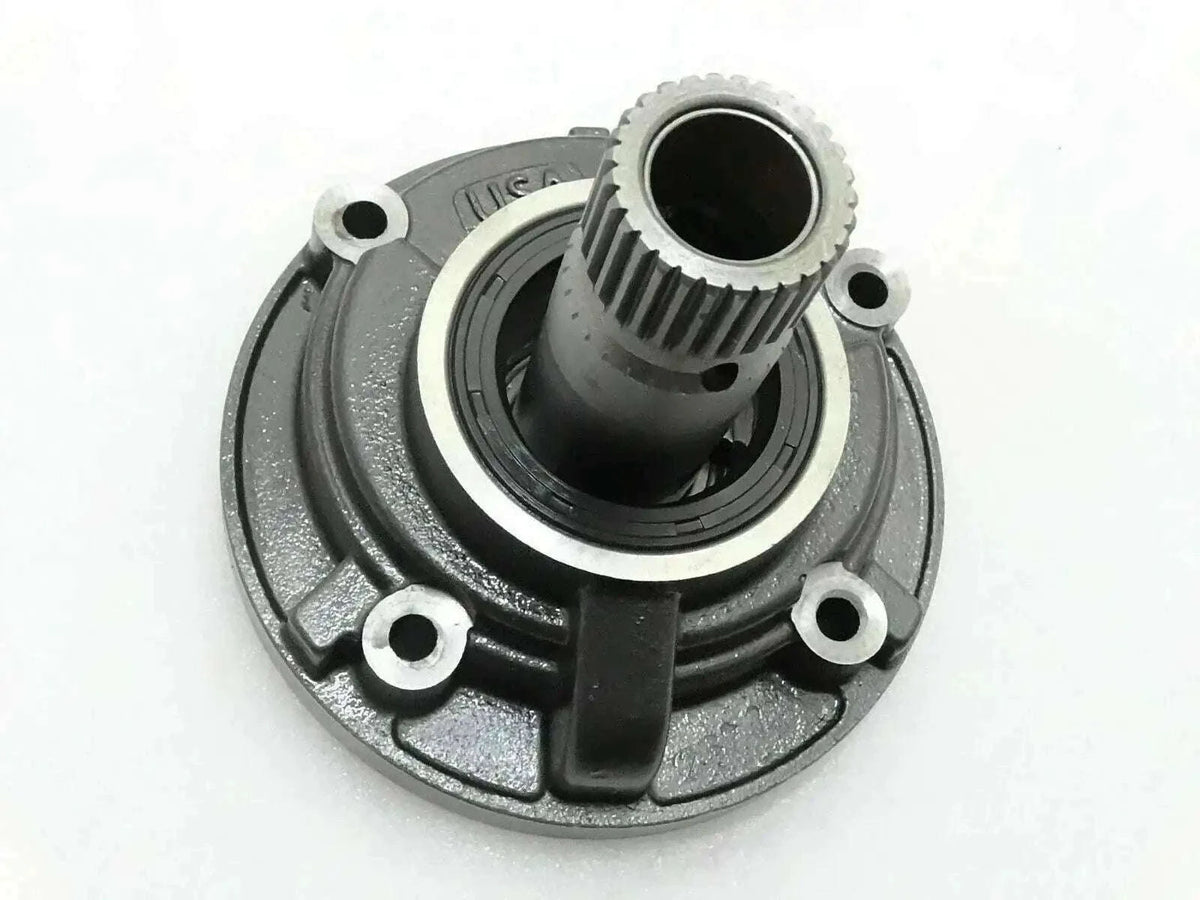 Hydraulic pump transmission, gray metal housing with central black splined inlet