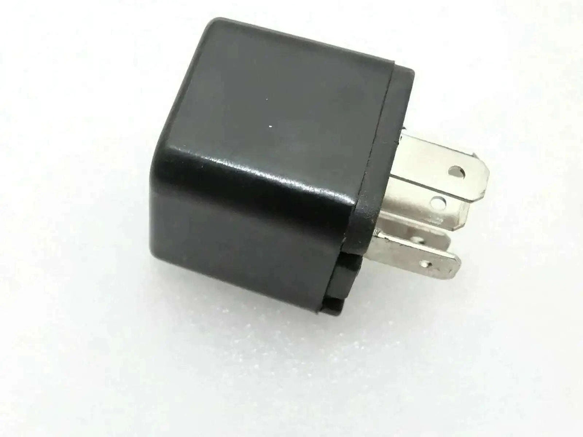 Mini relay switch with black housing and three metal electrical terminals