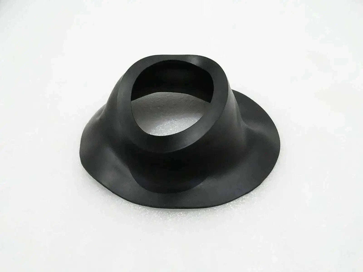 Rubber seal with flared base and circular opening, dark black