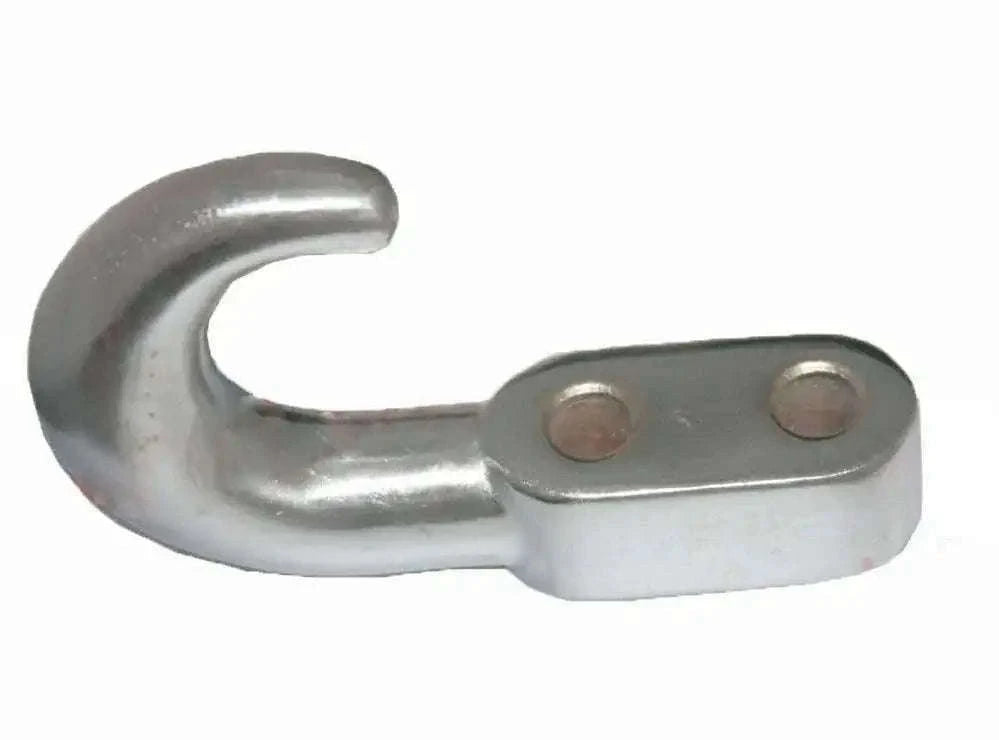 Chrome tow hook with C-shaped hook and two-hole mounting plate