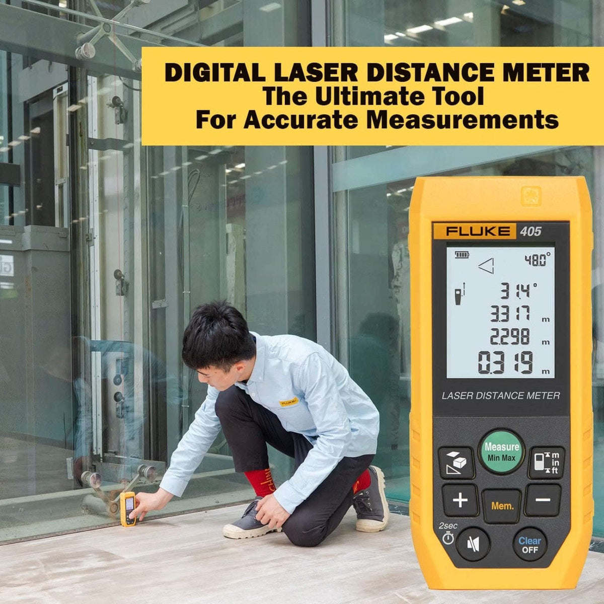Fluke 405 50mtr Digital Laser Distance Meter Tape with Free Carry Case StellerGear