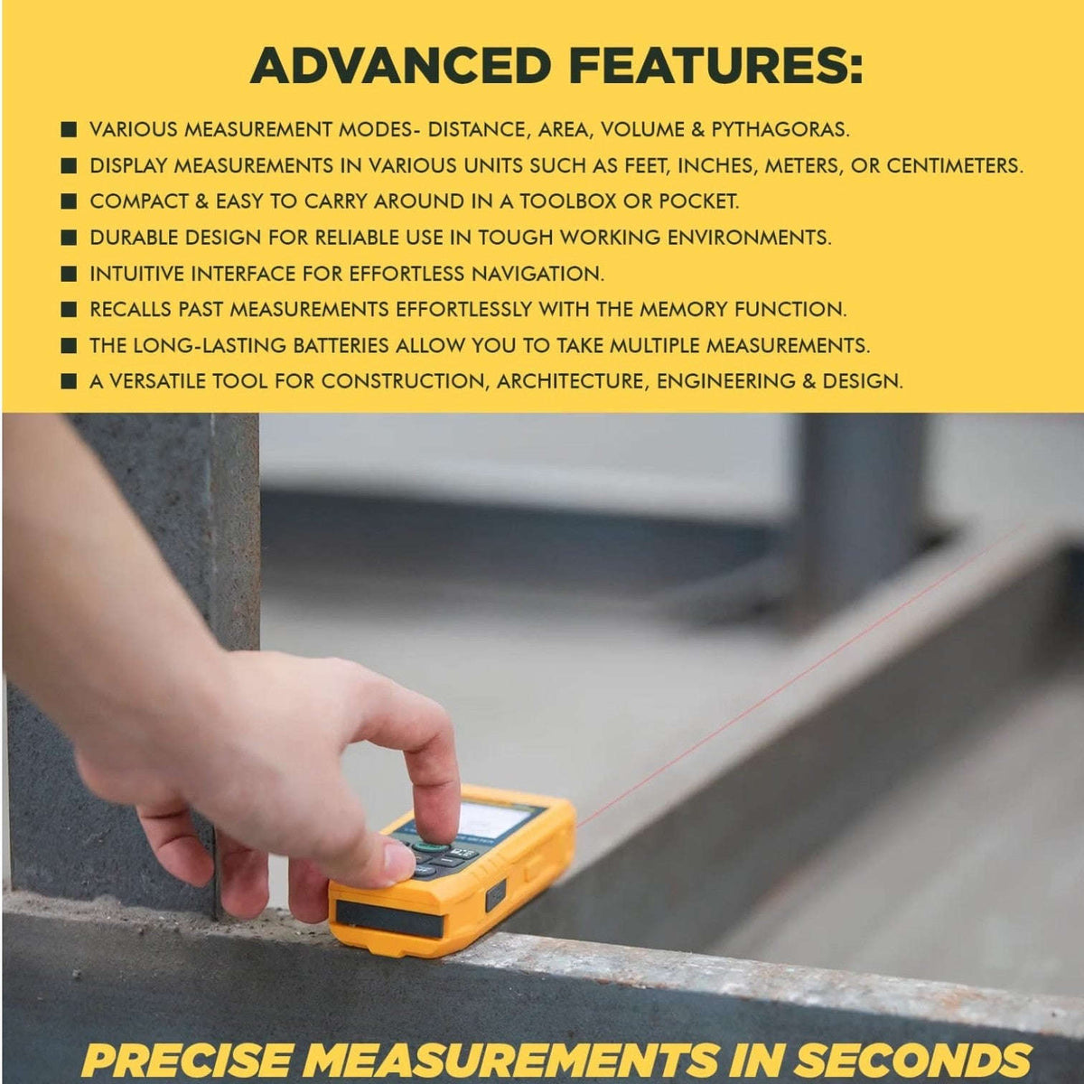 Fluke 405 50mtr Digital Laser Distance Meter Tape with Free Carry Case StellerGear