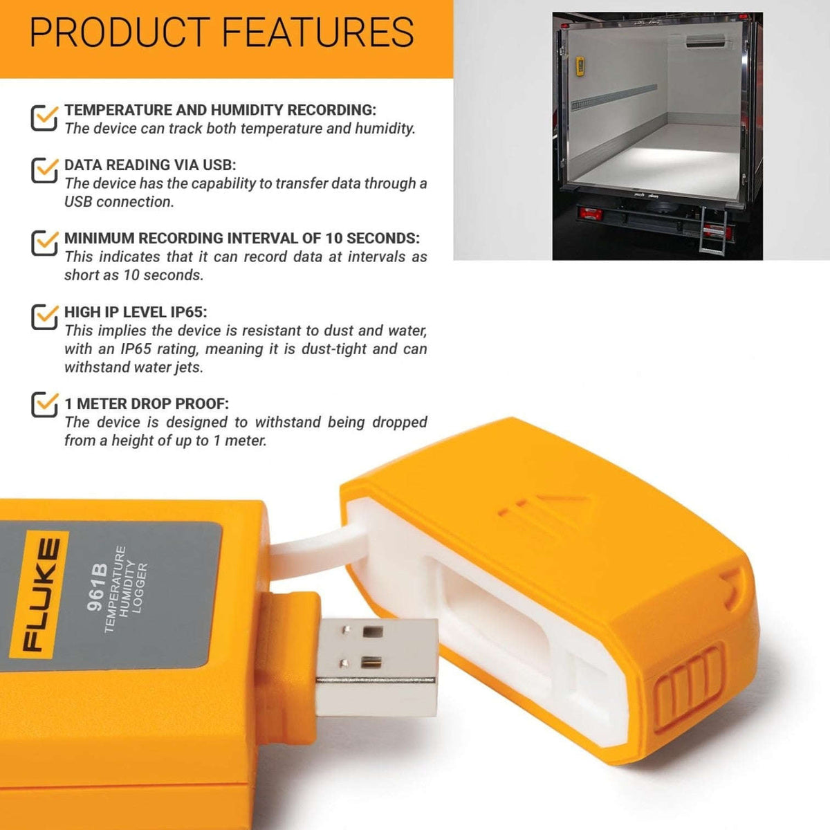 Fluke 961B Temperature Data Logger with external sensor FDA complaint USB Connection StellerGear