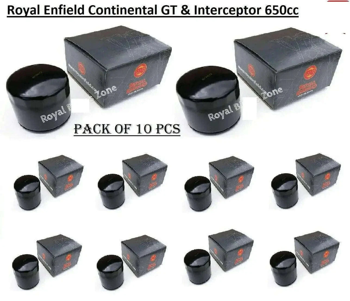 Oil filter element pack of 10 pcs with black cylindrical filters and gray boxes