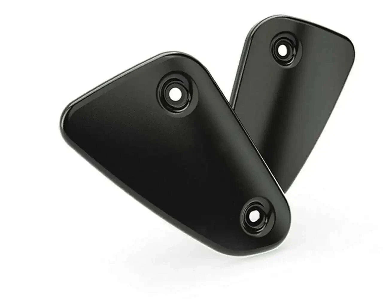 Motorcycle heel guard pair in matte black with three mounting holes each