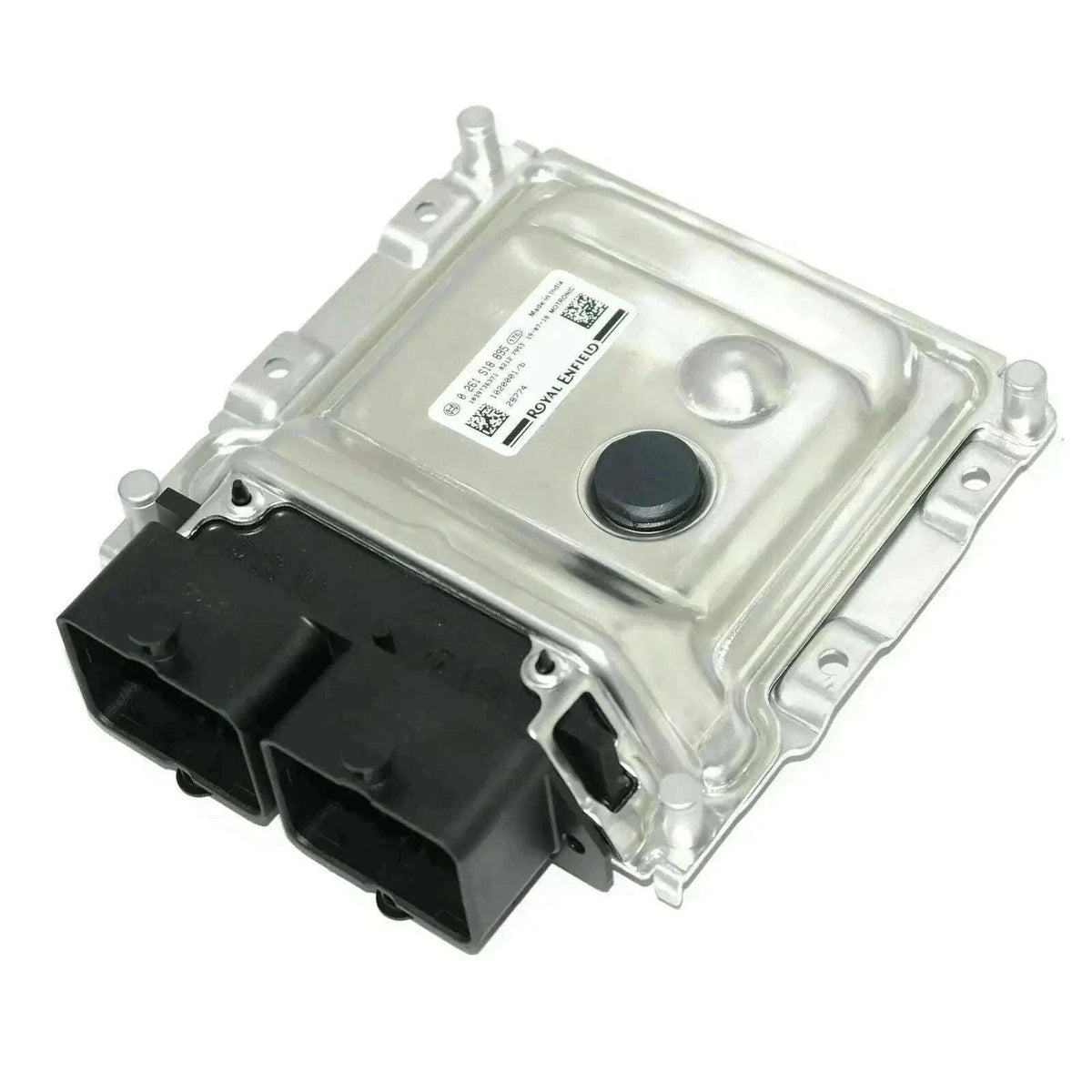 ECU engine control module with silver metal housing and black multi-pin connector
