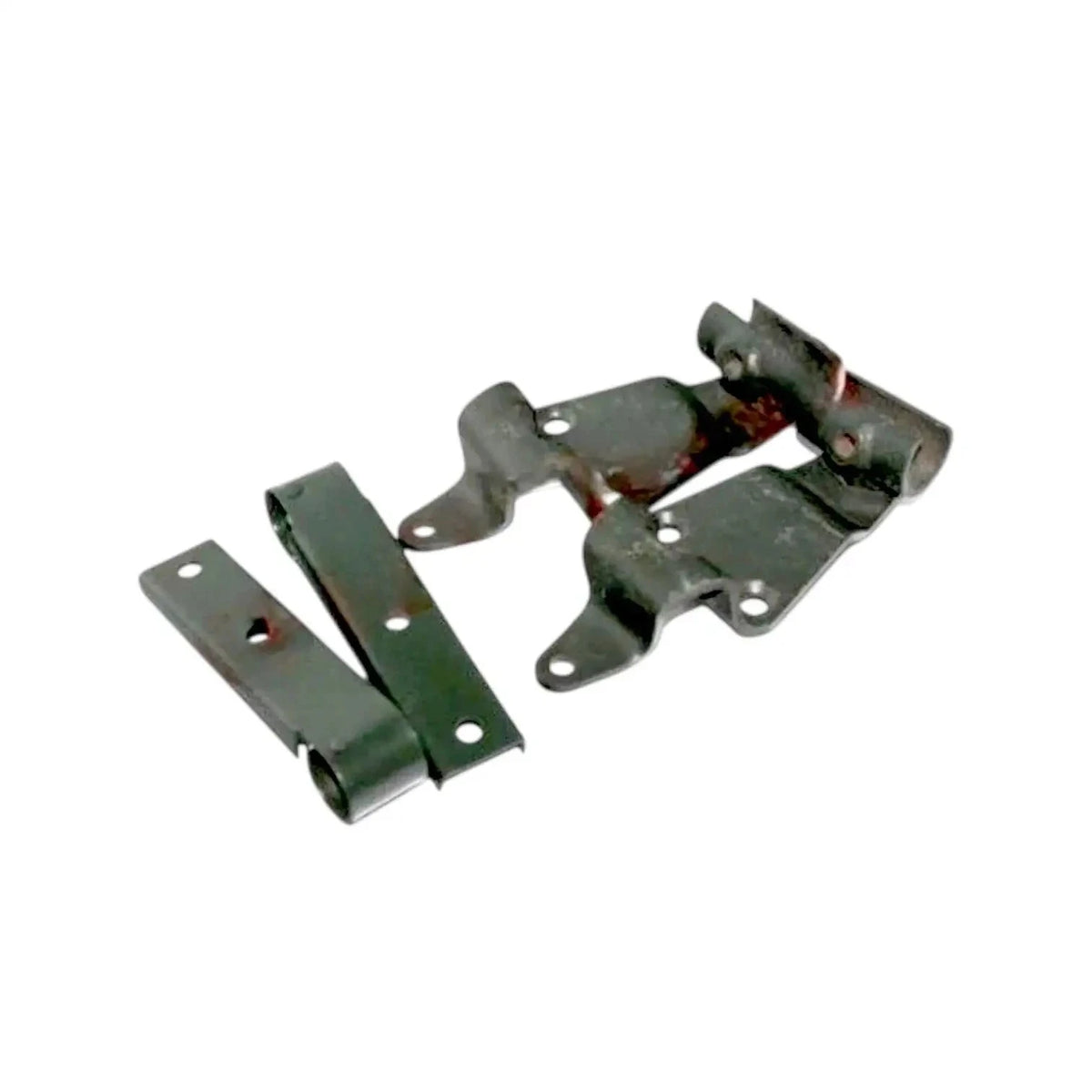 Soft top bow pivot bracket set with mounting straps, dark green metal