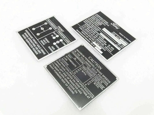 FORD CJ2A CJ3A CJ3 JEEP DASH DATA PLATE set of three durable black metal plates