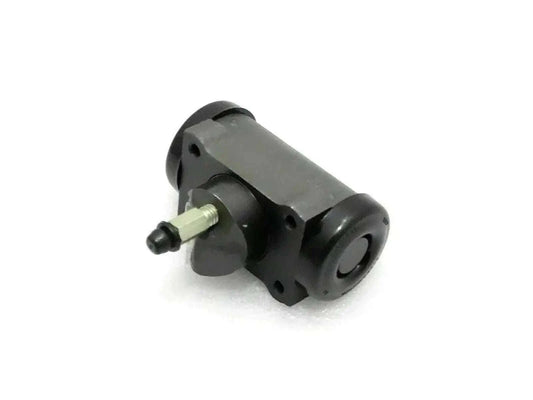 Front wheel brake cylinder assembly with metal body and black mounting flanges
