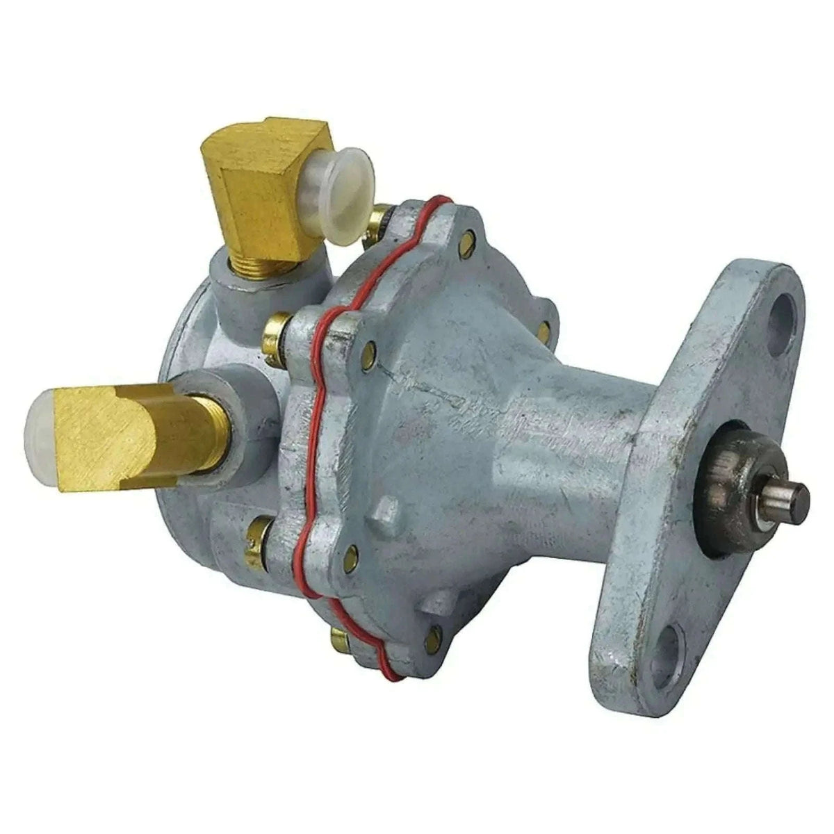 Fuel lift pump for Ford New Holland tractors, featuring metal body and brass fittings.