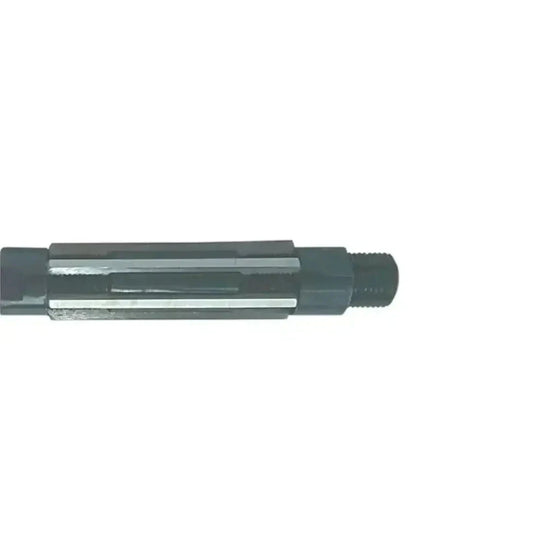 Adjustable hand reamer side view, silver flutes and dark threaded collar
