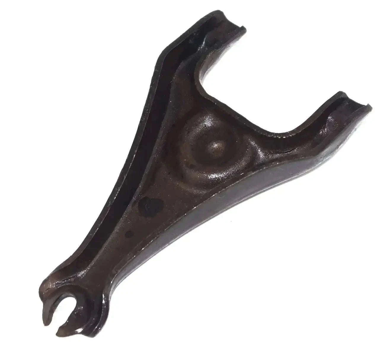 Clutch control fork, dark metal, U-shaped ends and mounting hole