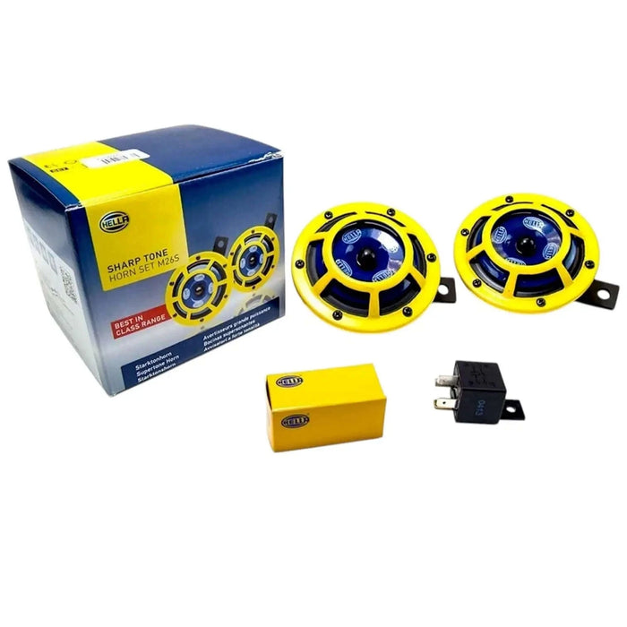 HELLA Sharptone 12V Twin Horn Kit with Yellow Grill