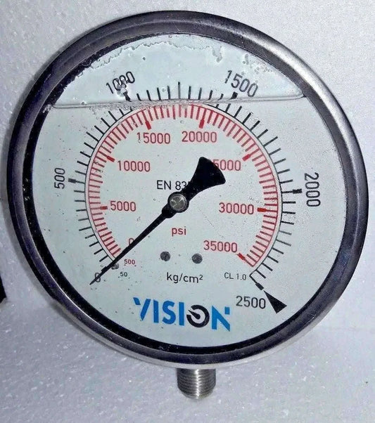 Dual-scale stainless pressure gauge with PSI and bar scale, round dial face
