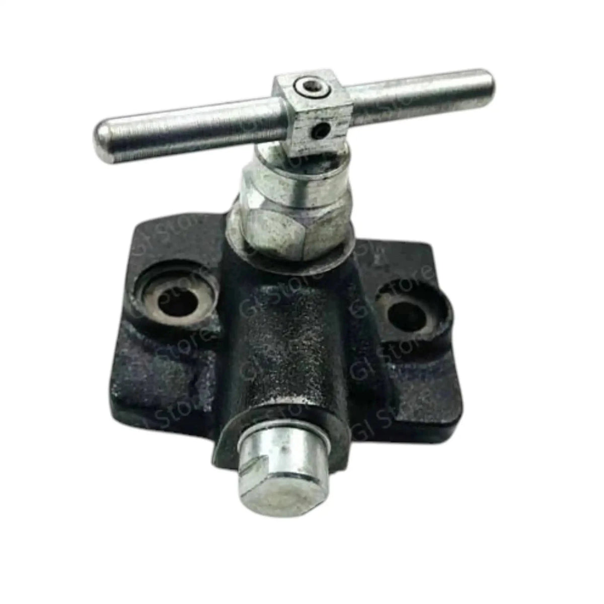 Hydraulic valve lock with chrome lever, dark cast housing, side ports