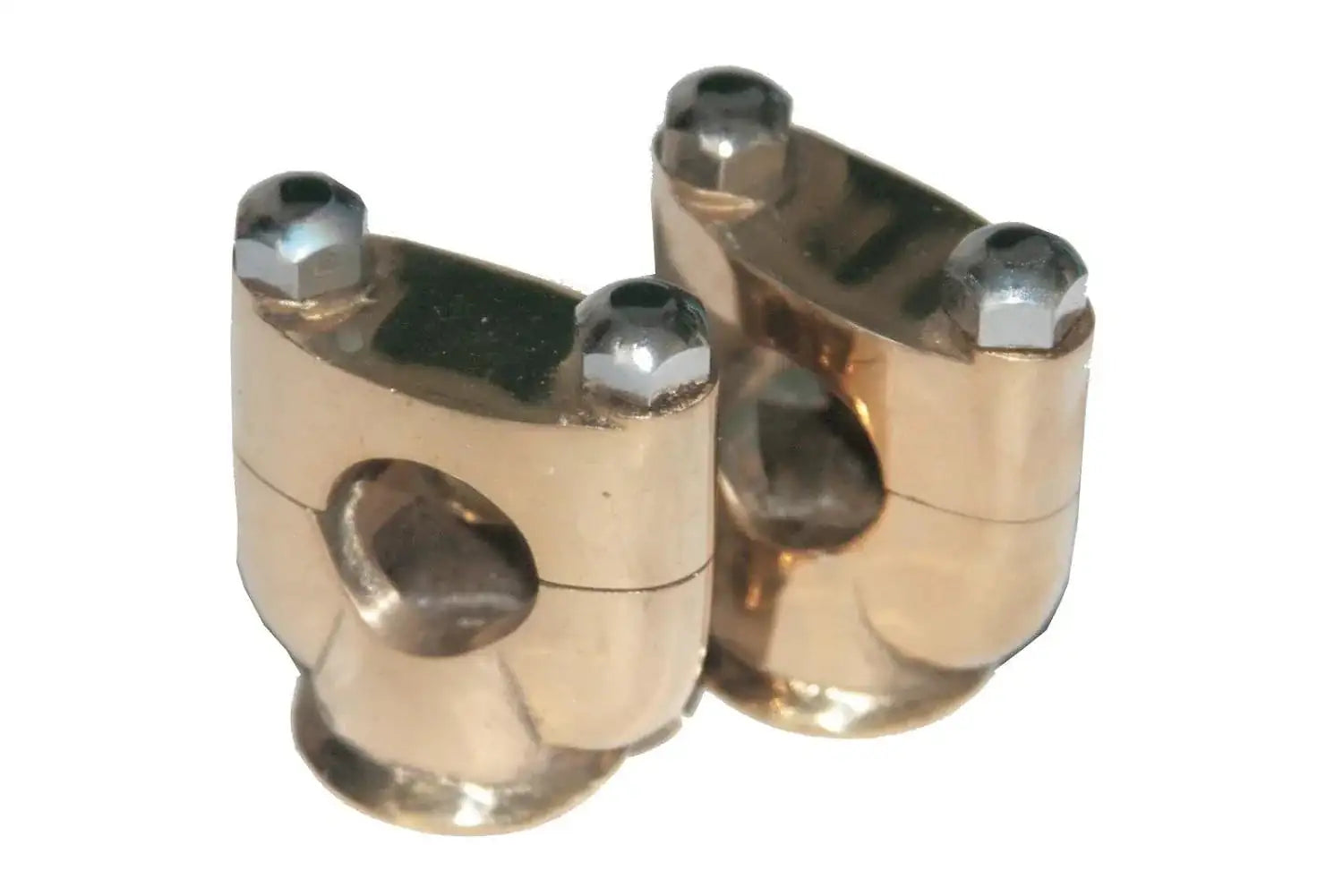 Brass handlebar riser clamps with hex bolts