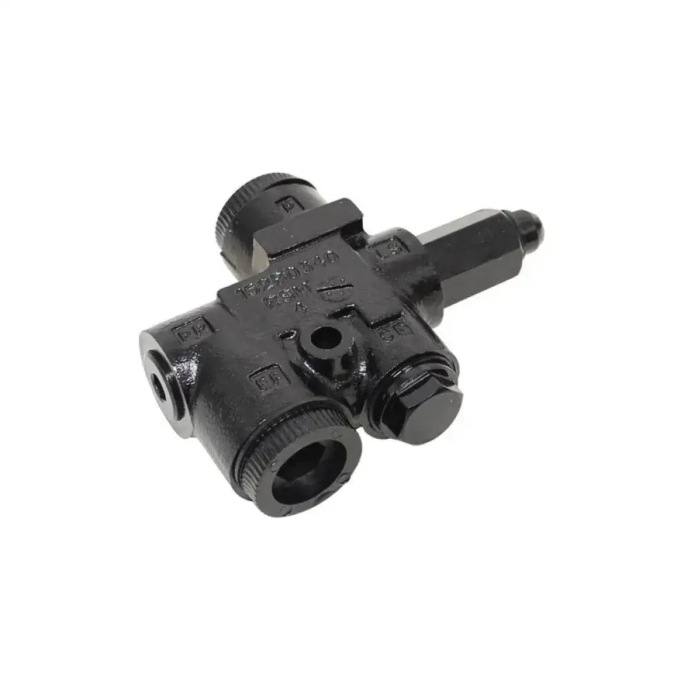 Steering control valve, black metal with two side ports and adjustment knob