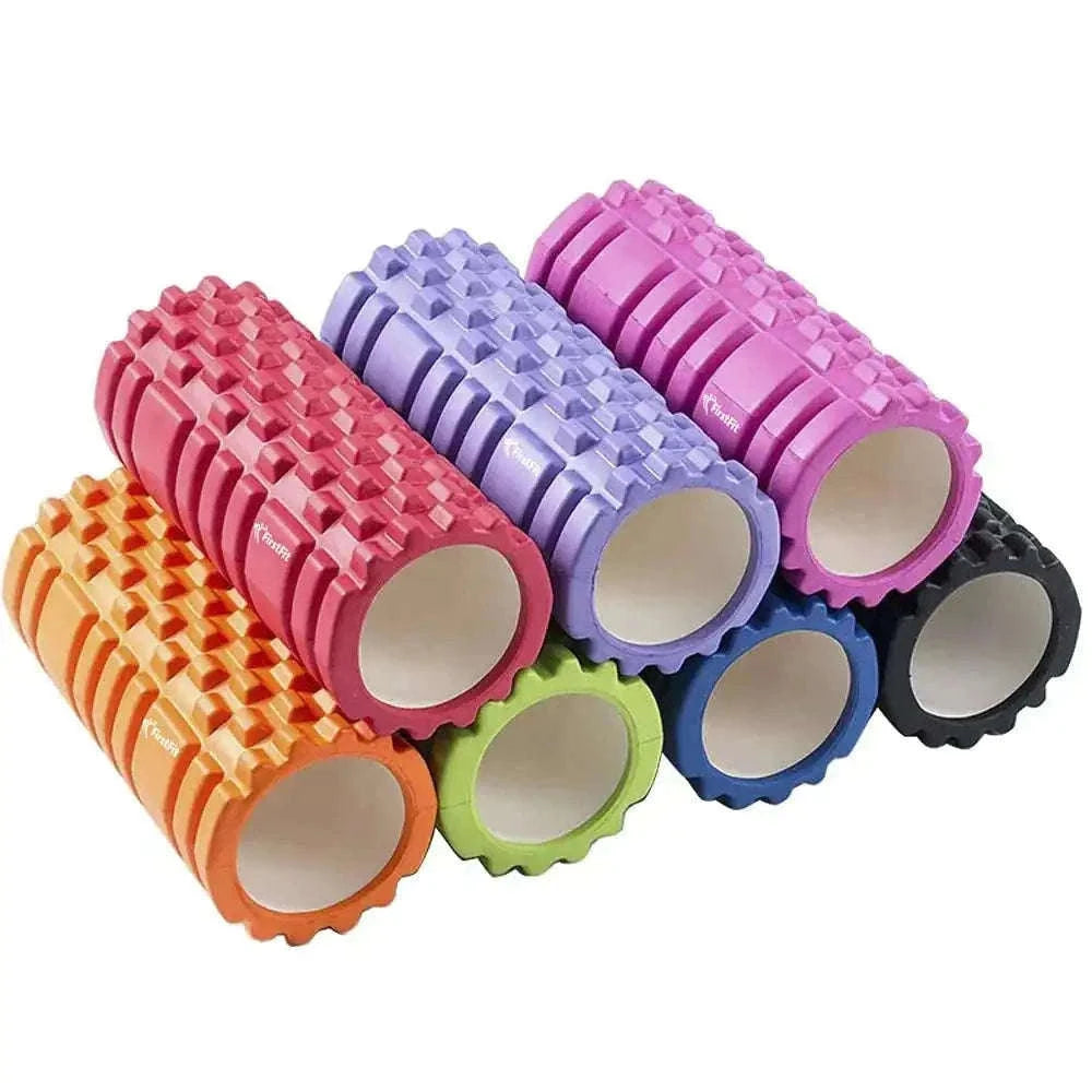 Long Acupressure Foam Roller with ribbed texture for muscle recovery.