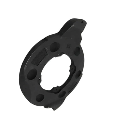Brake actuating plate, black steel curved shape with bolt holes and central cutout