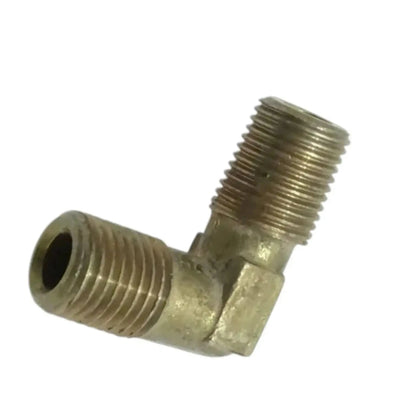 Brass L-shaped elbow fitting with open bore end and male threaded outlet