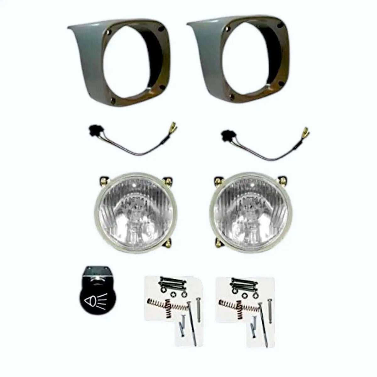 Headlight lamp kit set with cowls, bulbs, wiring, and mounting hardware