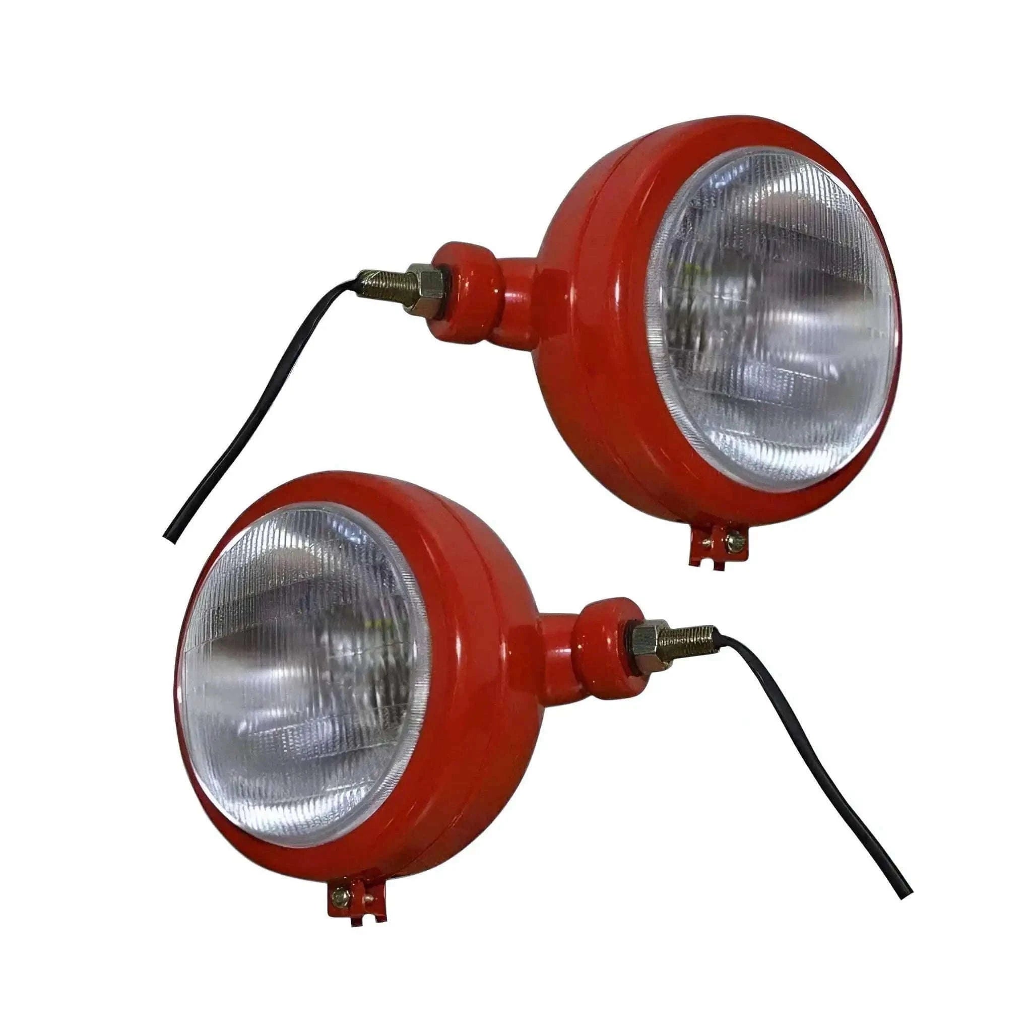 Massey Ferguson tractor headlights in red housing, designed for models 135, 35X, 765, and David Brown series.