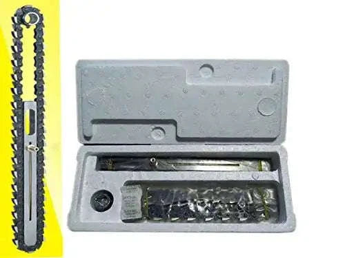 Mortising chain set with sprocket, durable steel material, ideal for woodworking projects