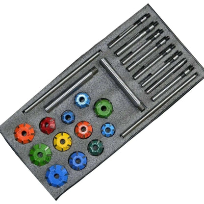 Carbide valve seat restoration kit with various size tools, ideal for automotive engine repairs