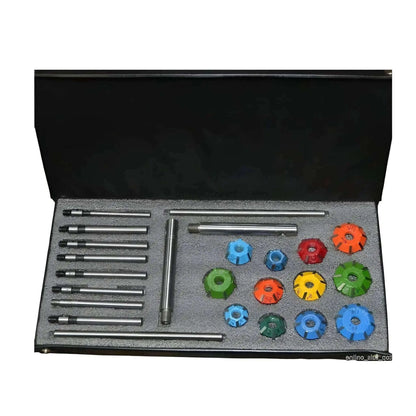 Carbide valve seat restoration kit with various tools and cutters for engine maintenance