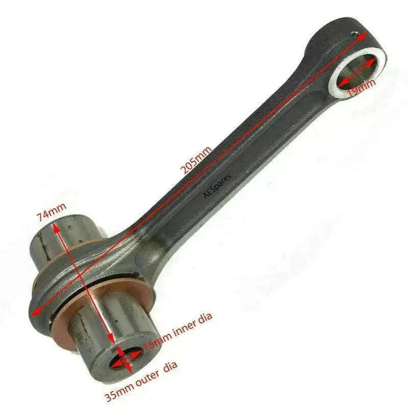 Dark metal connecting rod with bearing ends and inner outer diameter markings