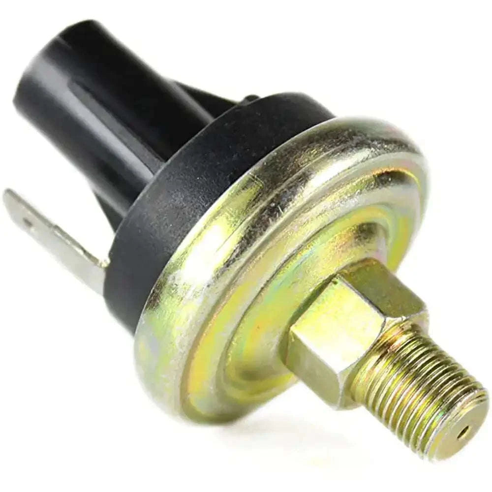 Oil pressure switch with black plastic body and brass threaded connector