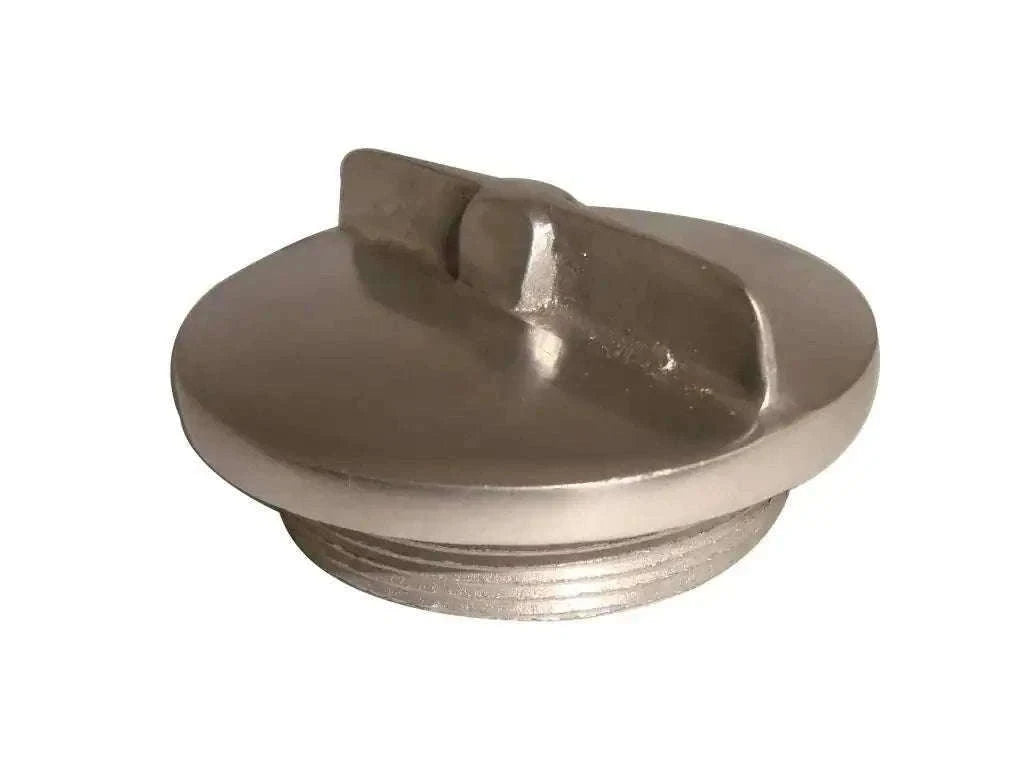 Chromed oil tank cap with domed top and textured rim