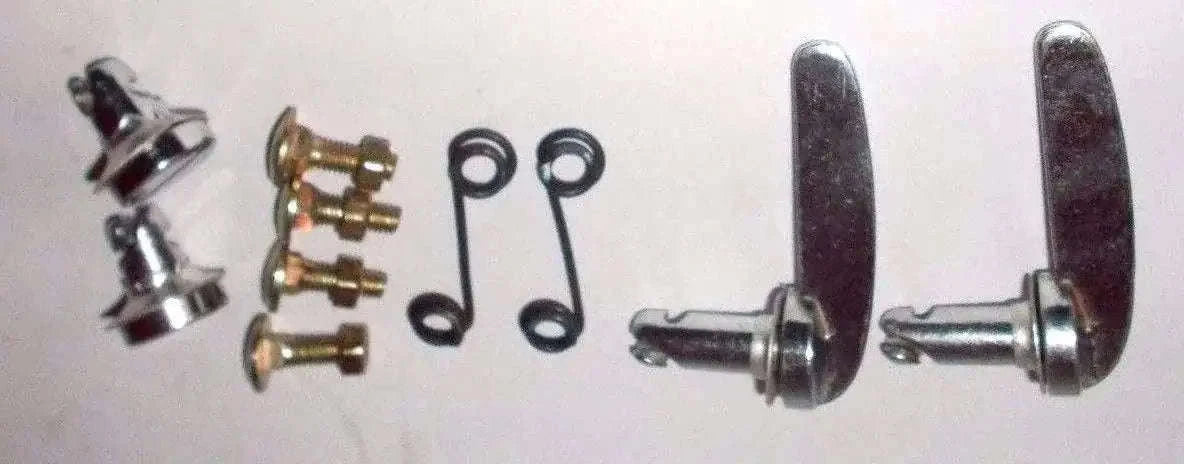 Chrome bonnet grill catch kit with mounting bolts, springs, and pins, steel hardware set