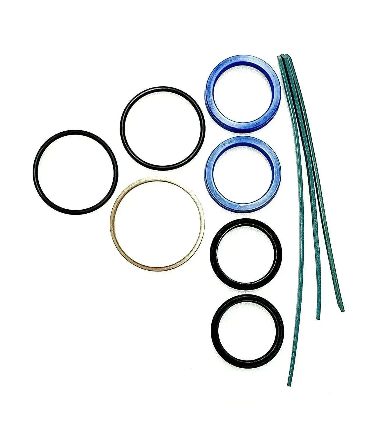 Power steering cylinder seal kit with multiple round seals and two green rods