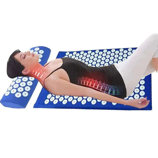 Prosource acupressure mat and matching pillow set in blue with acupressure points