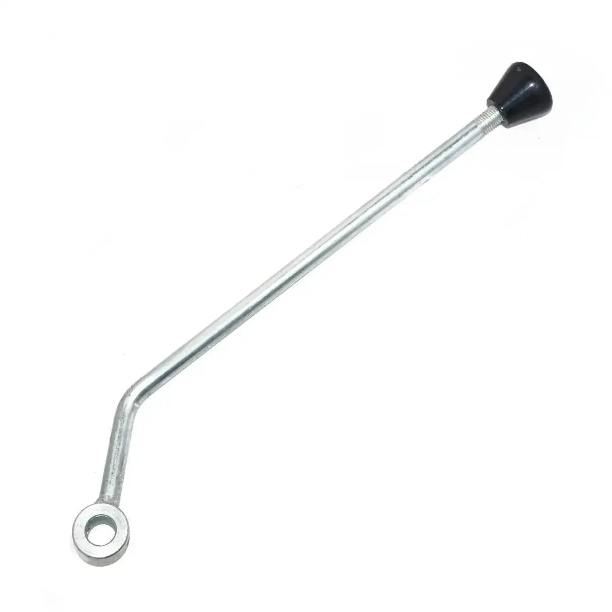 Metal tractor shifter lever with round mounting hole and black knob end