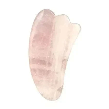 Pink rose quartz gua sha stone, curved scraping tool with scalloped edge
