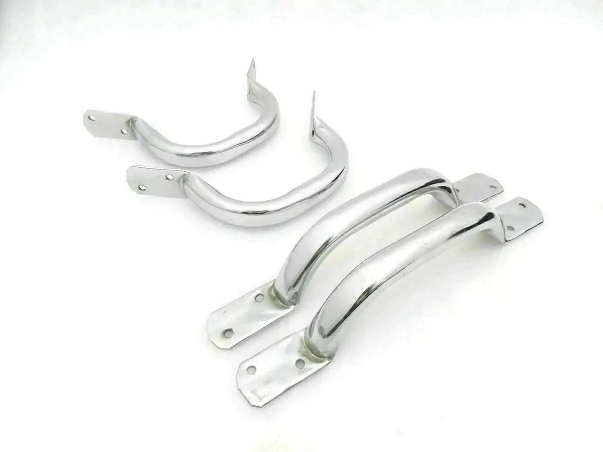 Chrome body lift handle set with two curved handles and mounting brackets
