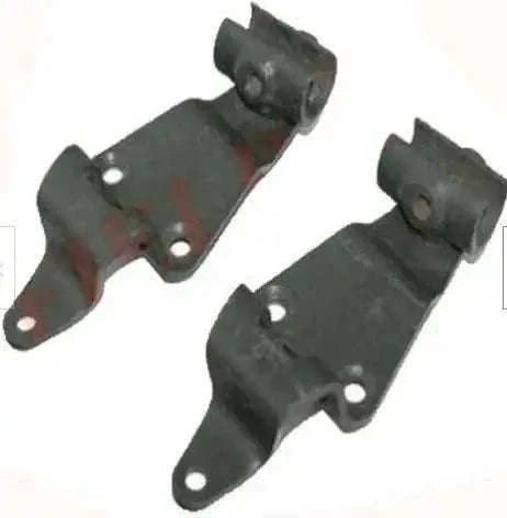 Dark gray steel side pivot brackets with mounting holes, pair