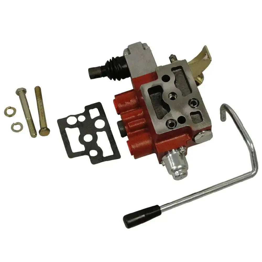Single hydraulic remote valve assembly with red housing and metal fittings