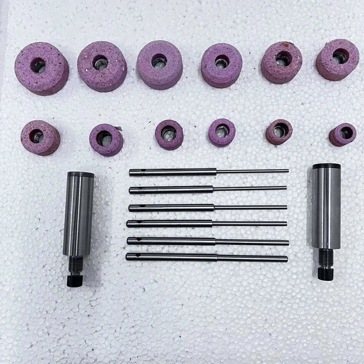 Sioux valve seat grinding wheel set with pilots and stone holders for automotive maintenance