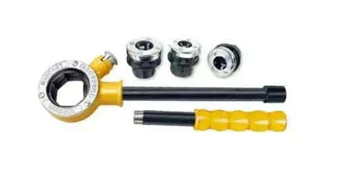 Spare collet with chaser and ratchet die handle, yellow grip and metal heads