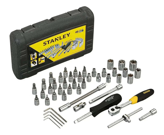 46-piece Stanley 1/4 Drive Metric Socket Set Wrench in durable case for automotive repairs