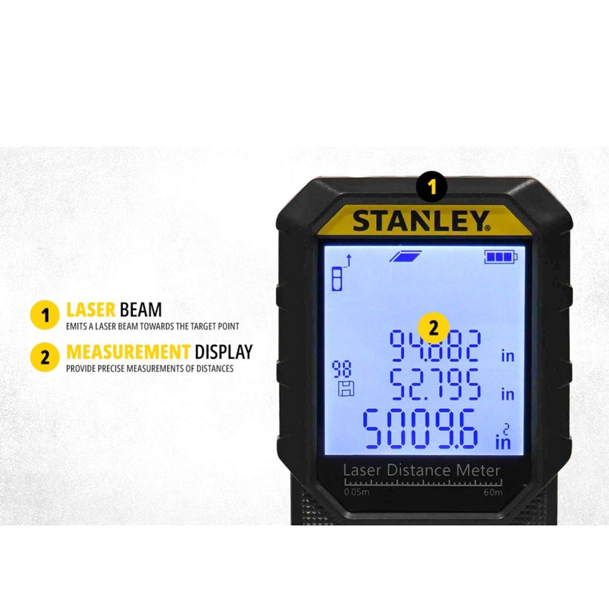 STANLEY STHT77802-A Professional Black Laser Distance Meter - 60 M, ±2.0mm Accuracy StellerGear