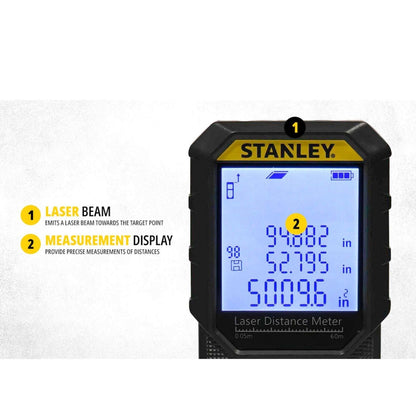 STANLEY STHT77802-A Professional Black Laser Distance Meter - 60 M, ±2.0mm Accuracy StellerGear